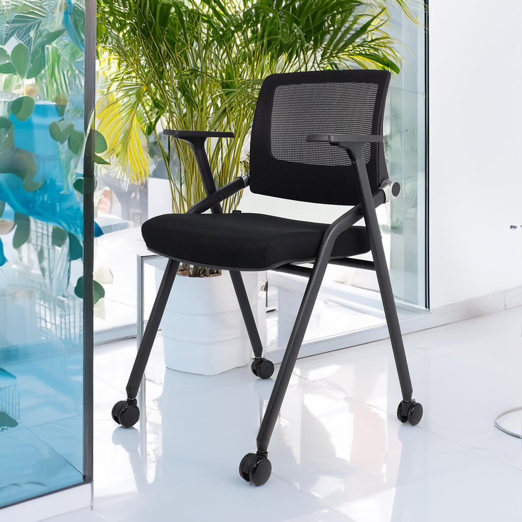 2 Pack Black Mesh Folding Office Chairs with Wheels H954