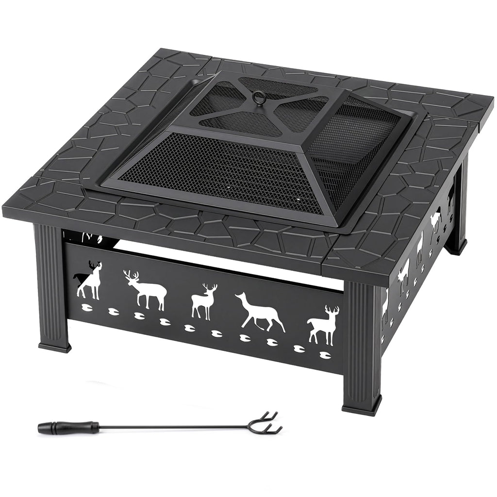 32 Inch Black Wrought Iron Wood Burning Fire Pit C878