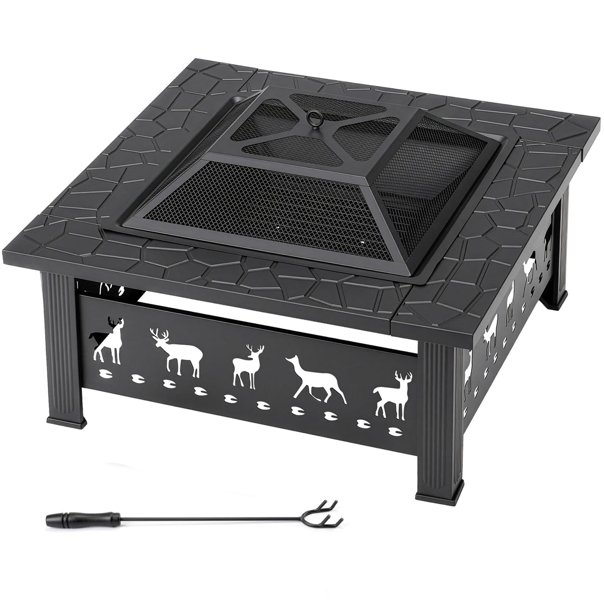 32 Inch Black Wrought Iron Wood Burning Fire Pit C878