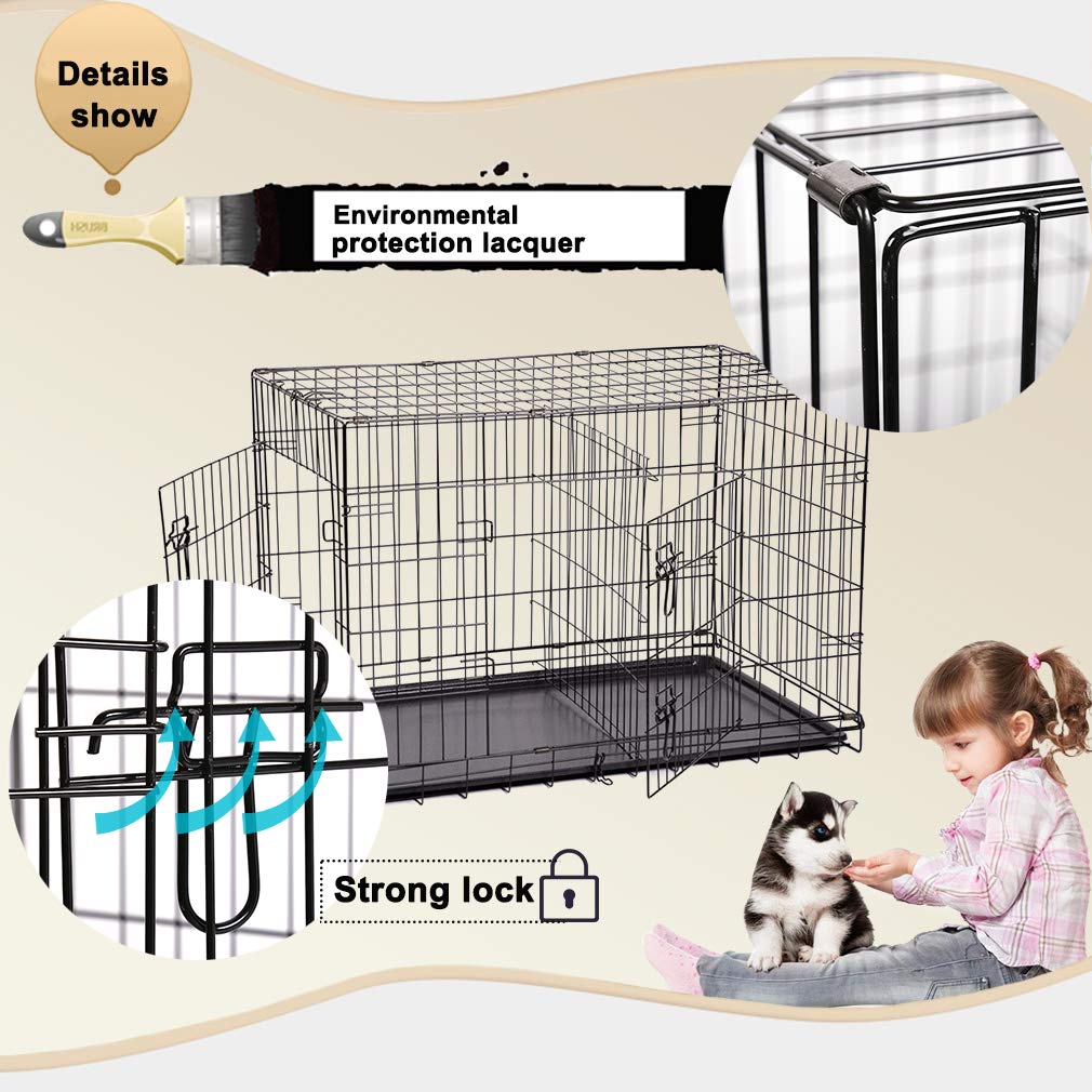 Folding Metal Dog Crate with Divider and Handle I38665
