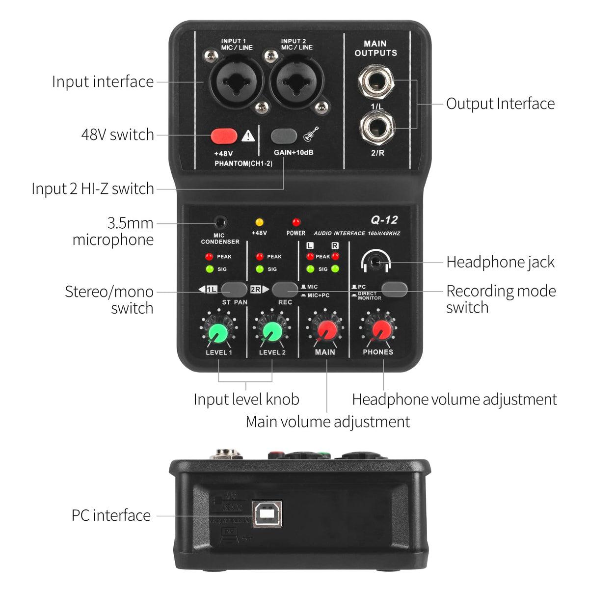 USB Audio Interface with XLR and 3.55m Microphone Jack S294