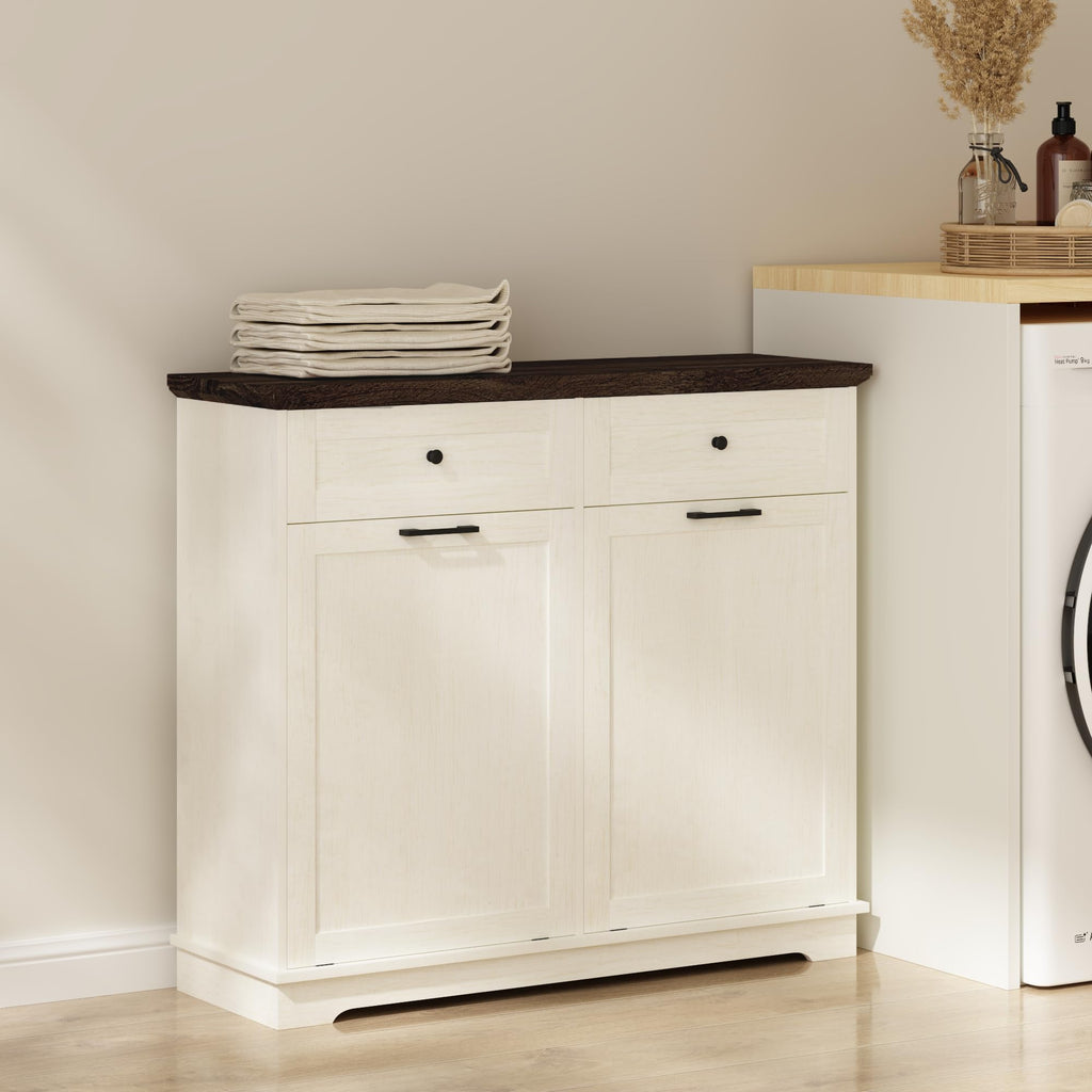20 Gallon Double Tilt Out Wood Trash Can Cabinet with Drawer F71644