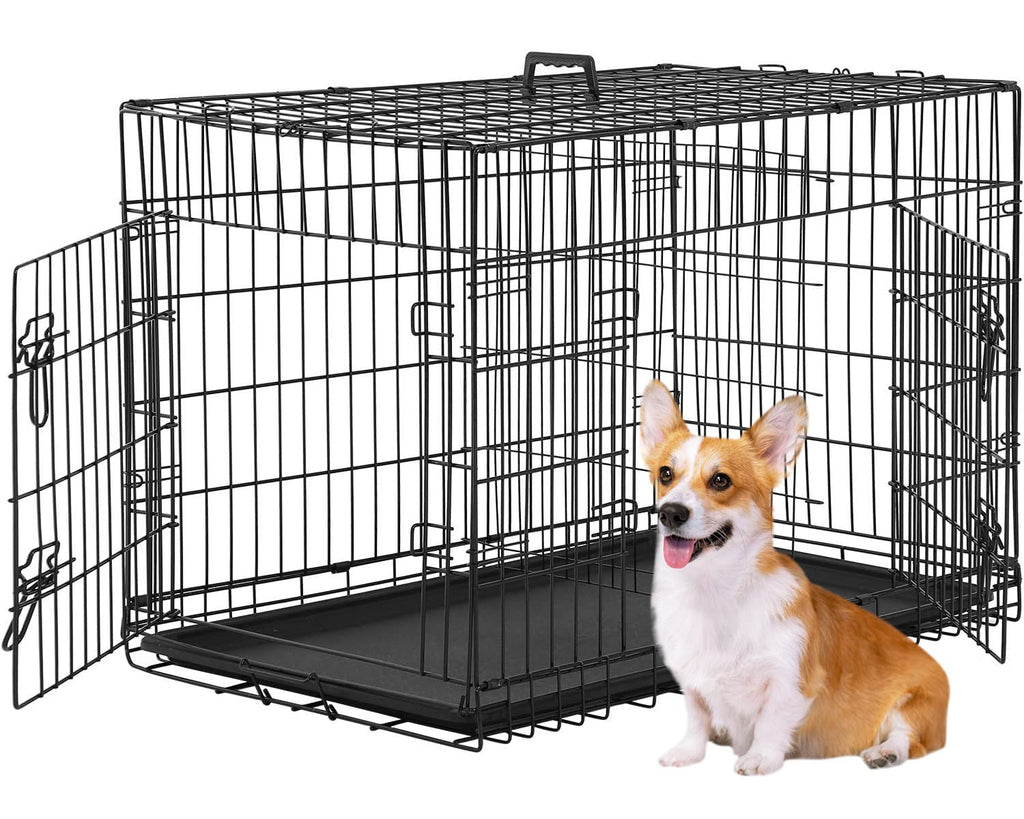Folding Metal Dog Crate with Divider and Handle I38665
