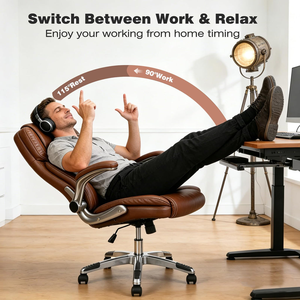 Brown Leather Executive Office Chair with Flip up Arms L82426