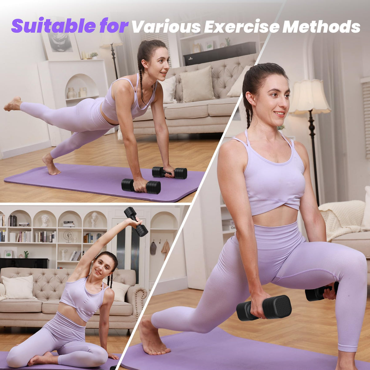 Adjustable 4 in 1 Dumbbell Set with TPU Soft Rubber Handle Q9282