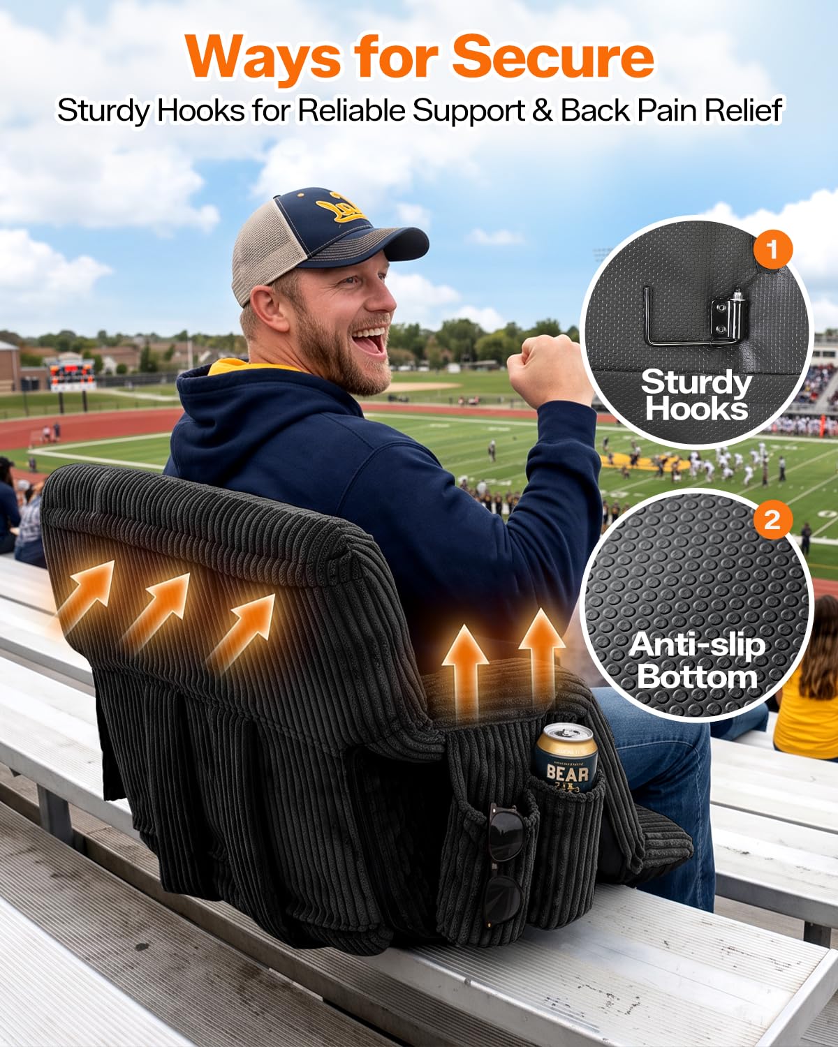 24'' Extra Wide Padded Corduroy Stadium Seats with Back Support, 2 Packs J928