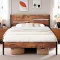 Full Size Metal Platform Bed with Wooden Headboard and Footboard X82872