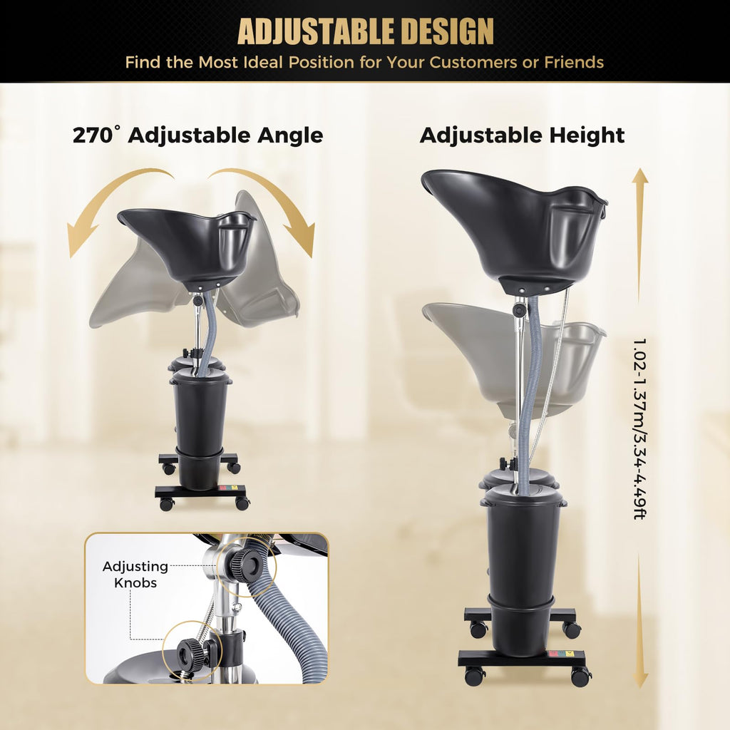 Portable Height and Angle Adjustable Shampoo Basin with 2 Water Buckets and 4 Wheels J623219