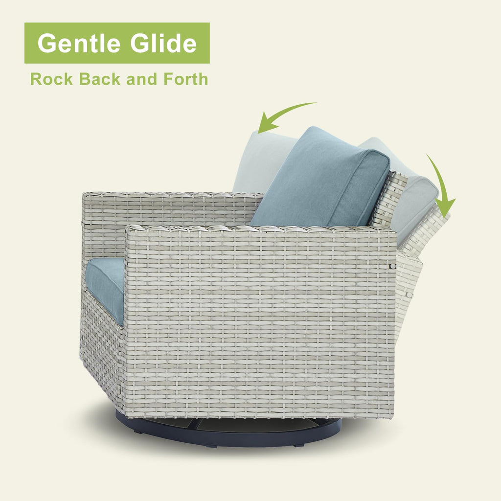 6 Piece Wicker Patio Conversation Set with Swivel Rocker Chairs and Ottoman Q88835