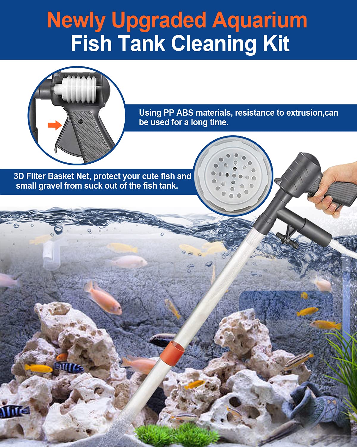 Aquarium Gravel Cleaner Vacuum Fish Tank Cleaner Kit F47880