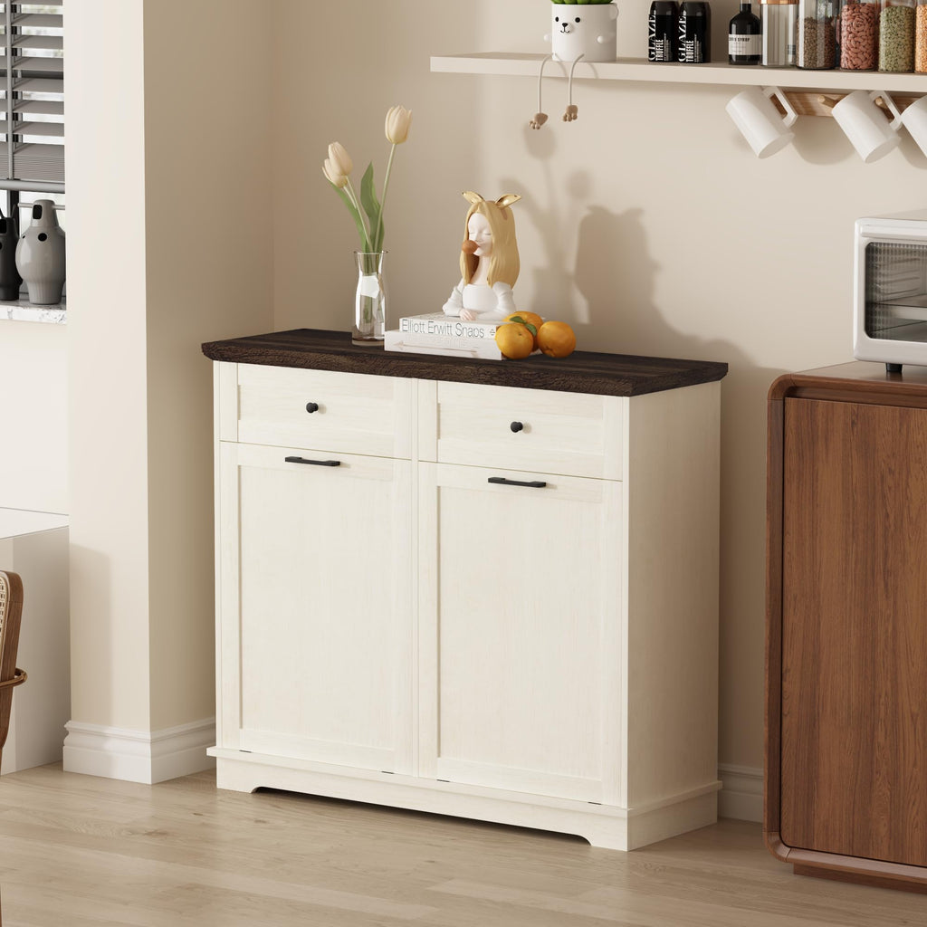 20 Gallon Double Tilt Out Wood Trash Can Cabinet with Drawer F71644