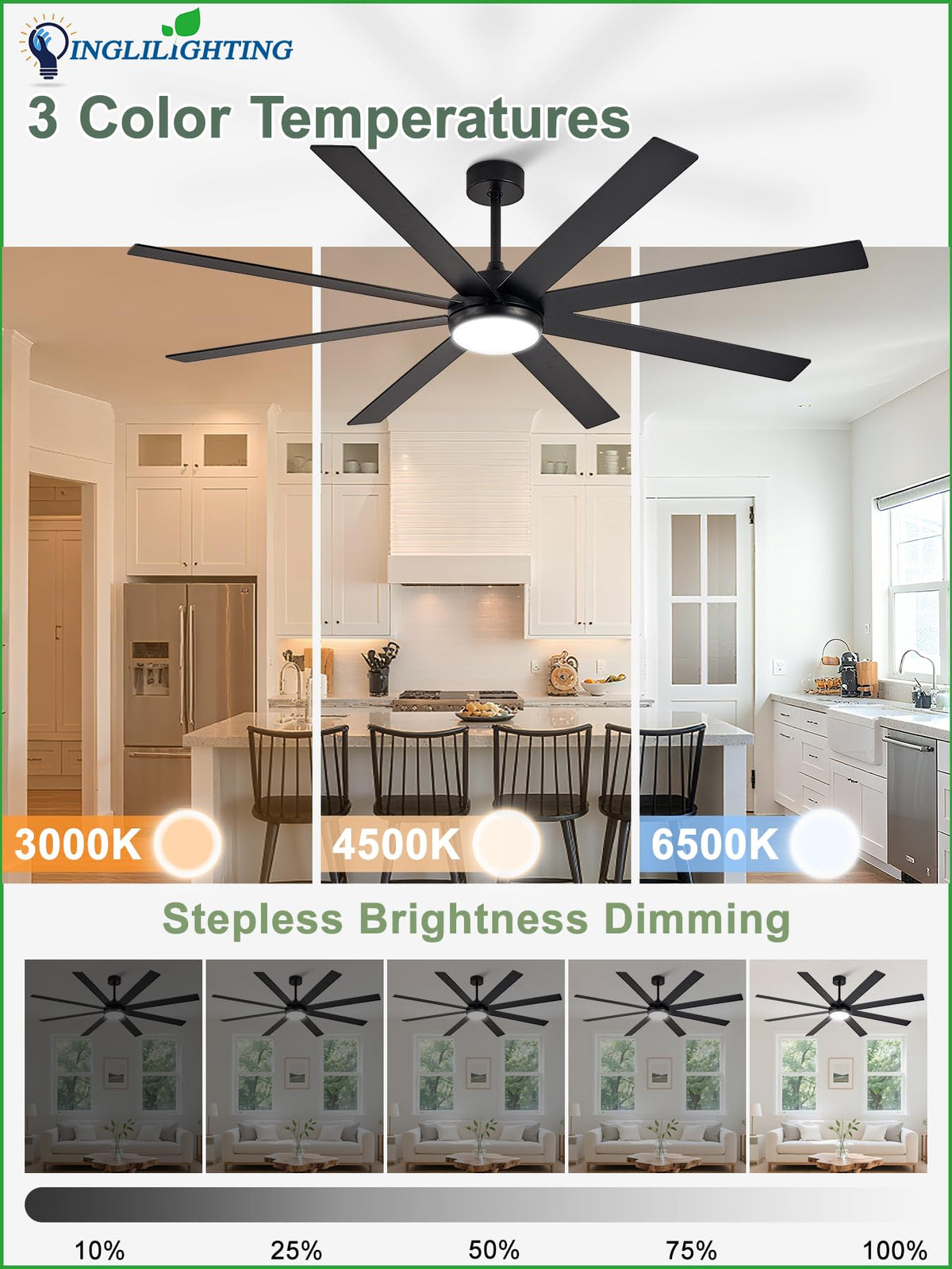 Black 72in Ceiling Fan with Lights K800570