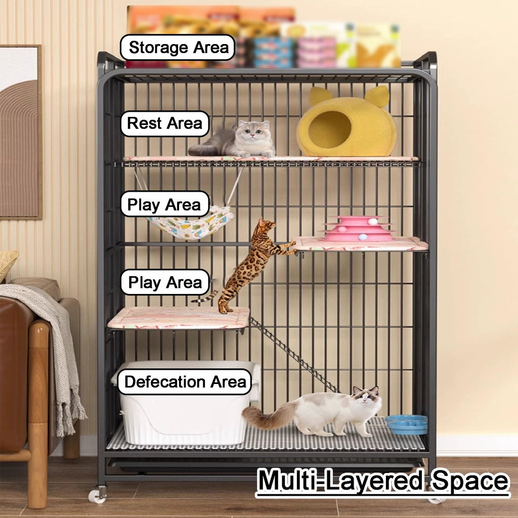 Foldable 4-Tier Indoor Cat Enclosure with Hammock Z553