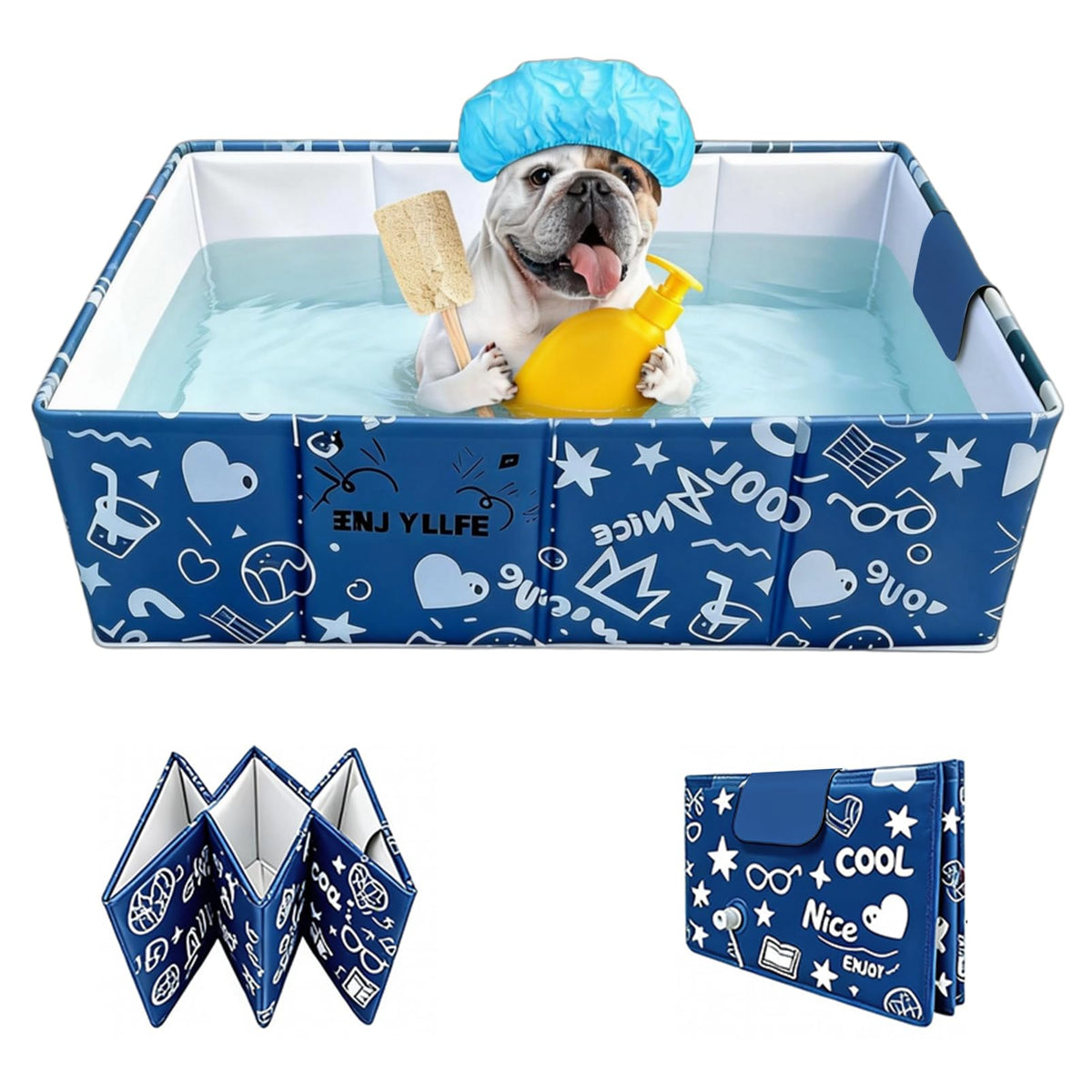 Foldable Dog Bathtub for Small to Medium Dogs & Cats, Blue U443752