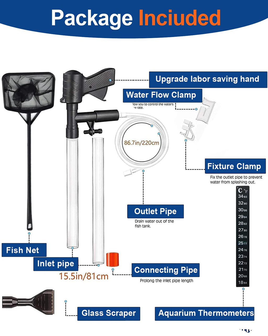Aquarium Gravel Cleaner Vacuum Fish Tank Cleaner Kit F47880