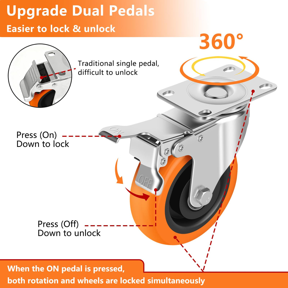 4" Heavy Duty Swivel Caster Wheels Set of 4 with Dual Locking H1390