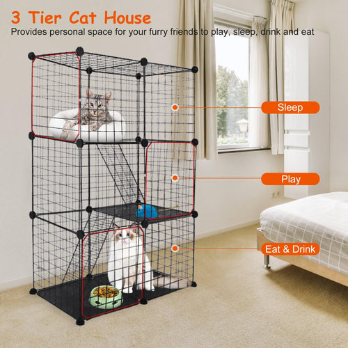 3-Tier Cat Cage with 3 Doors 2 Ramp Ladders U9963