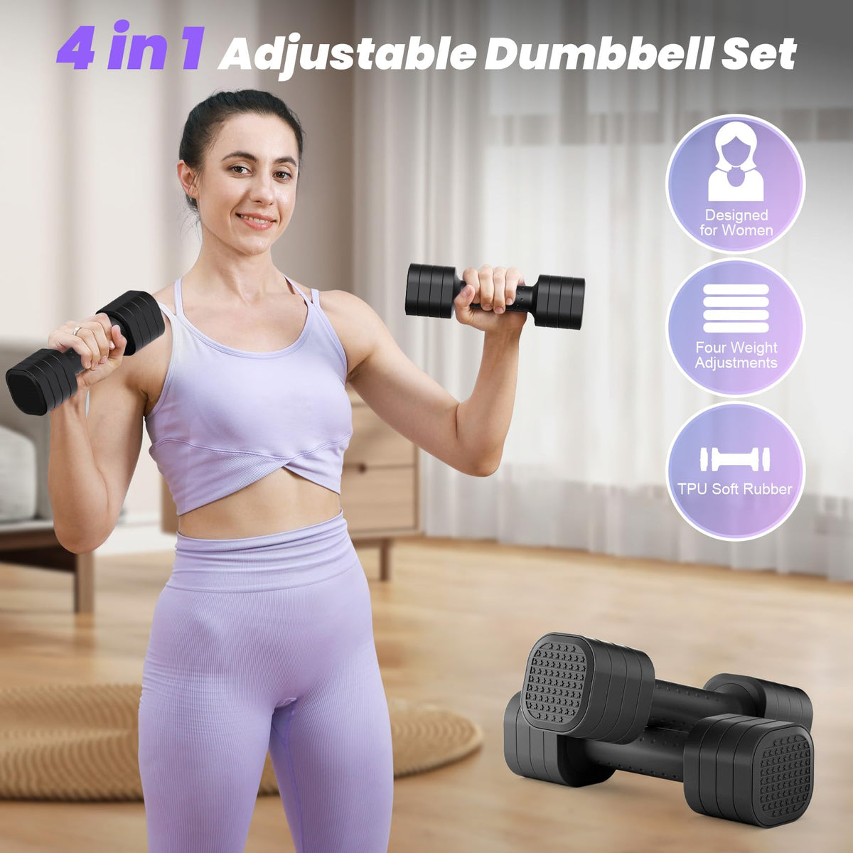 Adjustable 4 in 1 Dumbbell Set with TPU Soft Rubber Handle Q9282