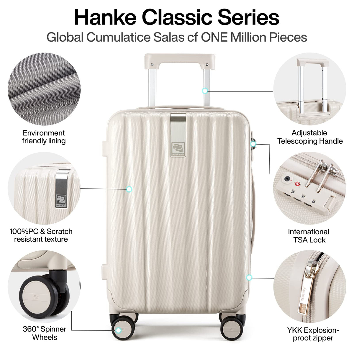 20 Inch Lightweight PC Hard Shell Carry on Luggage with Spinner Wheels H9969