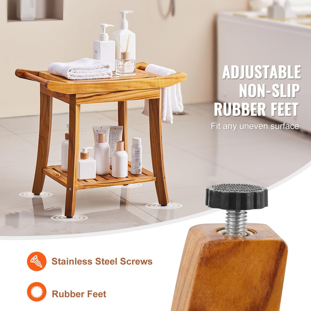 Teak Shower Bench with Storage Shelf N214542