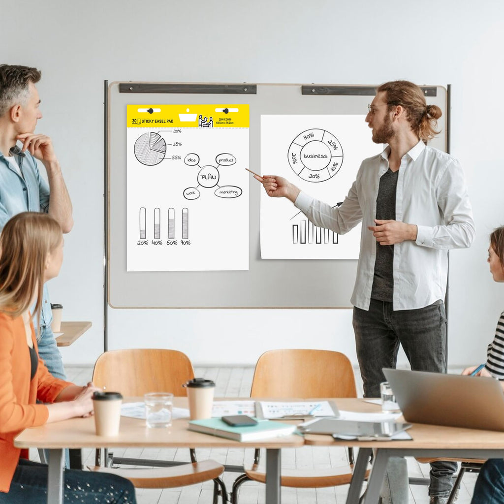 Self Stick Flip Chart Paper 25 in x 30 in 30 Sheets 4 Pad Pack White R51855