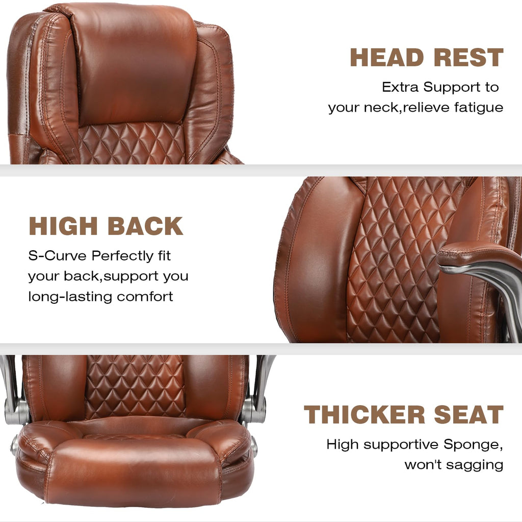 Brown Leather Executive Office Chair with Flip up Arms L82426