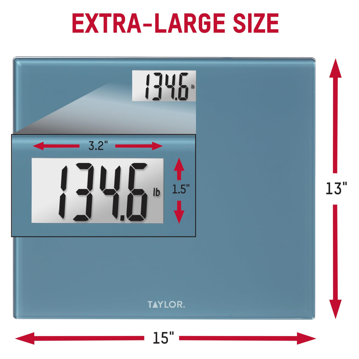 Digital Scale, Extra-Wide 13x15 Glass Platform, Slate Blue T8590