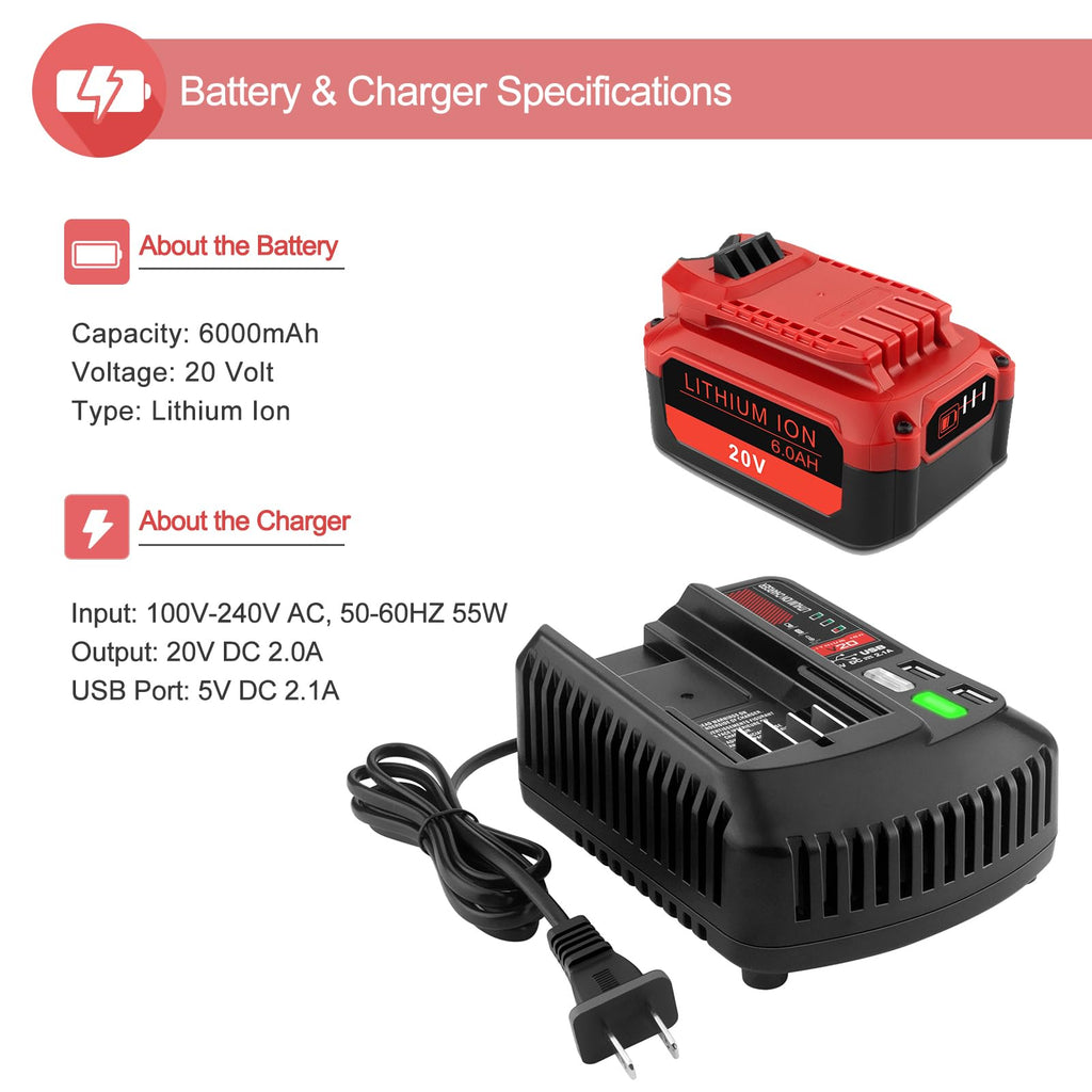20V 6.0Ah Lithium ion Batteries and Charger Kit E64103