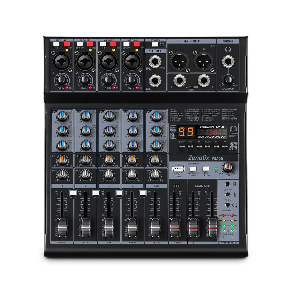 6 Channel Bluetooth Audio Mixer with 2 XLR Inputs Z2434