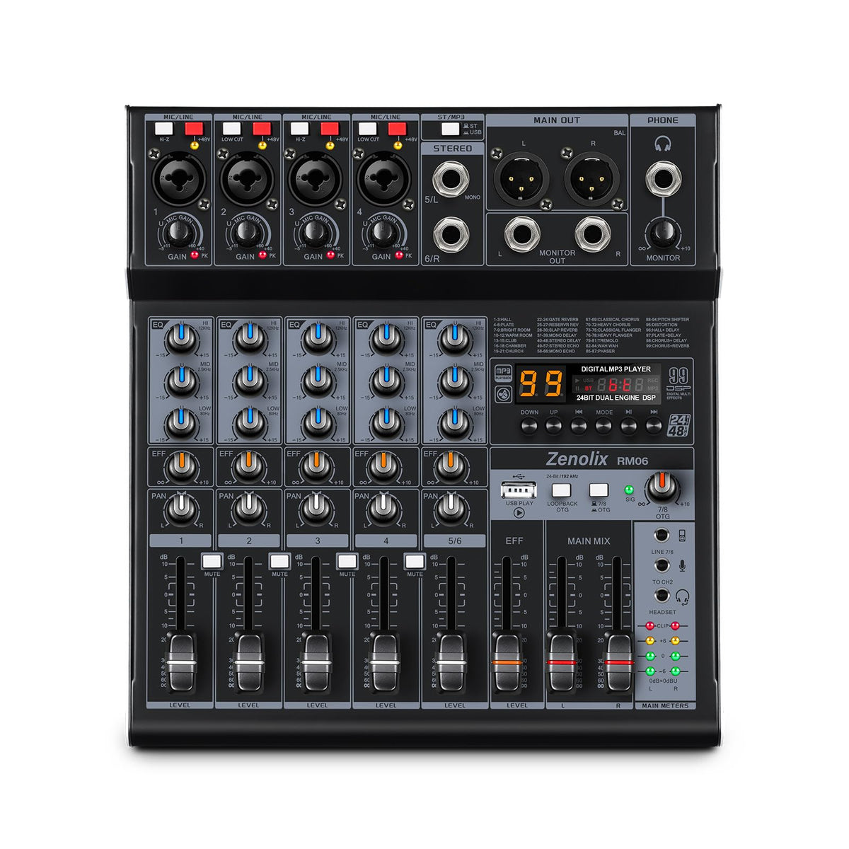 6 Channel Bluetooth Audio Mixer with 2 XLR Inputs Z2434