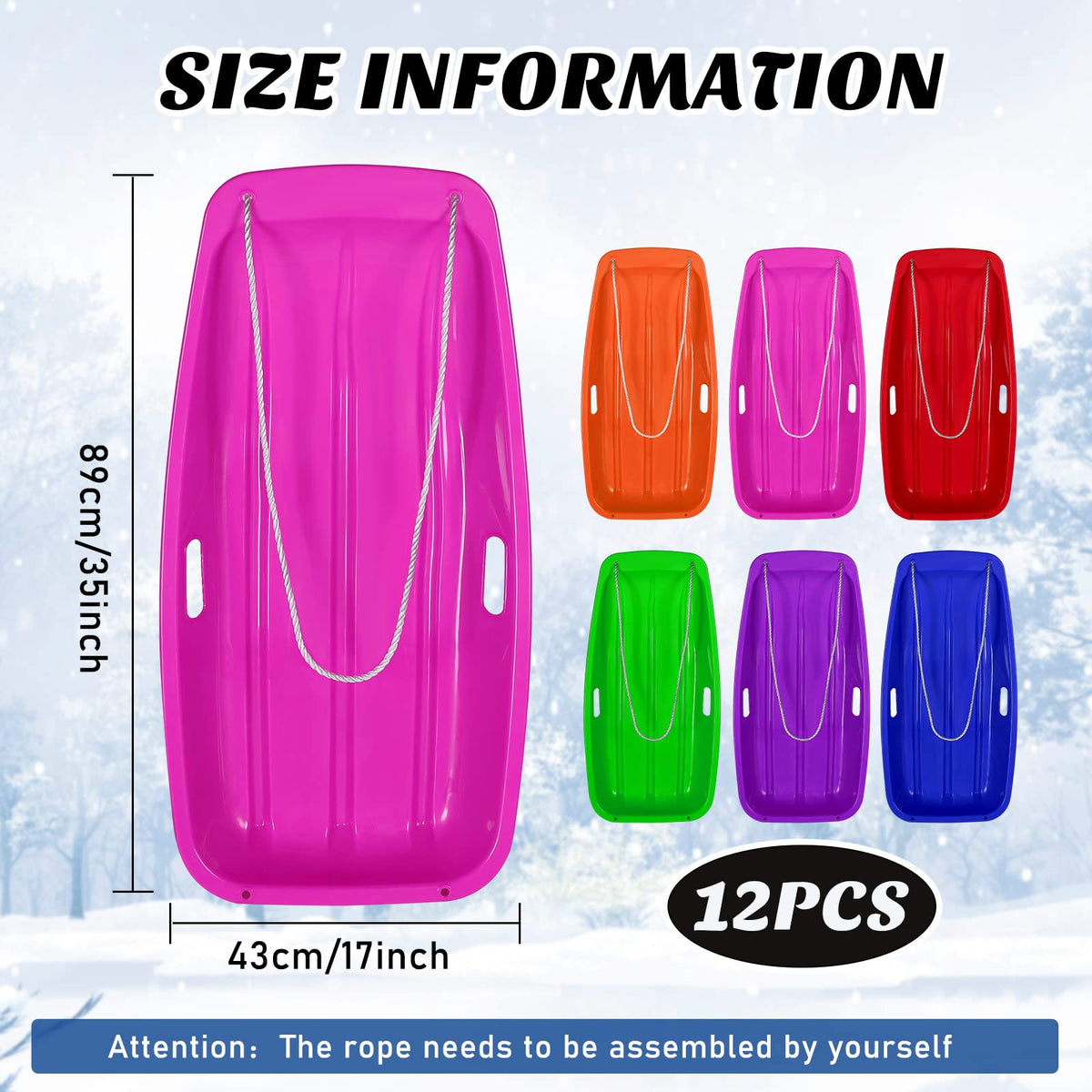 12 Pcs 35 Inch Plastic Snow Sleds D4125