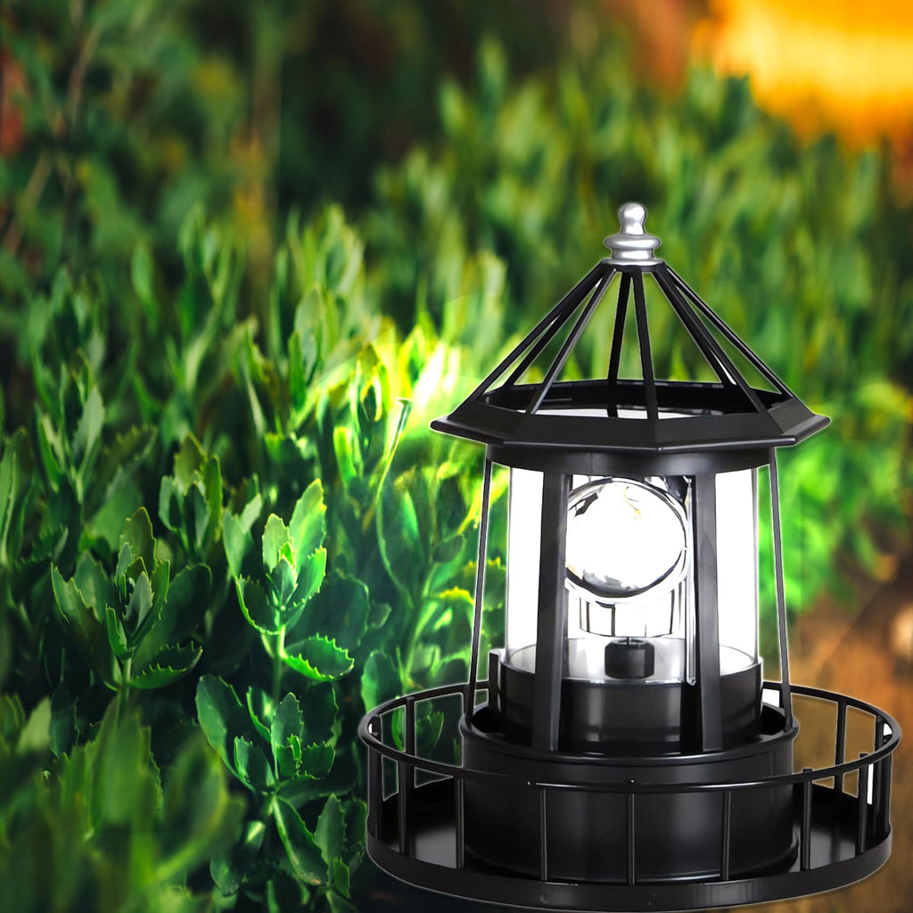 Black IP65 Waterproof Solar Rotating Lighthouse Light P3217