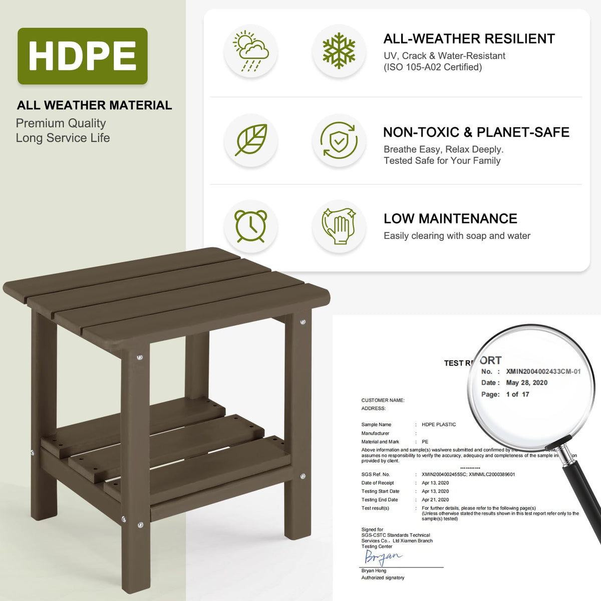 Set of 2 Dark Brown HDPE Storage Side Table E894256