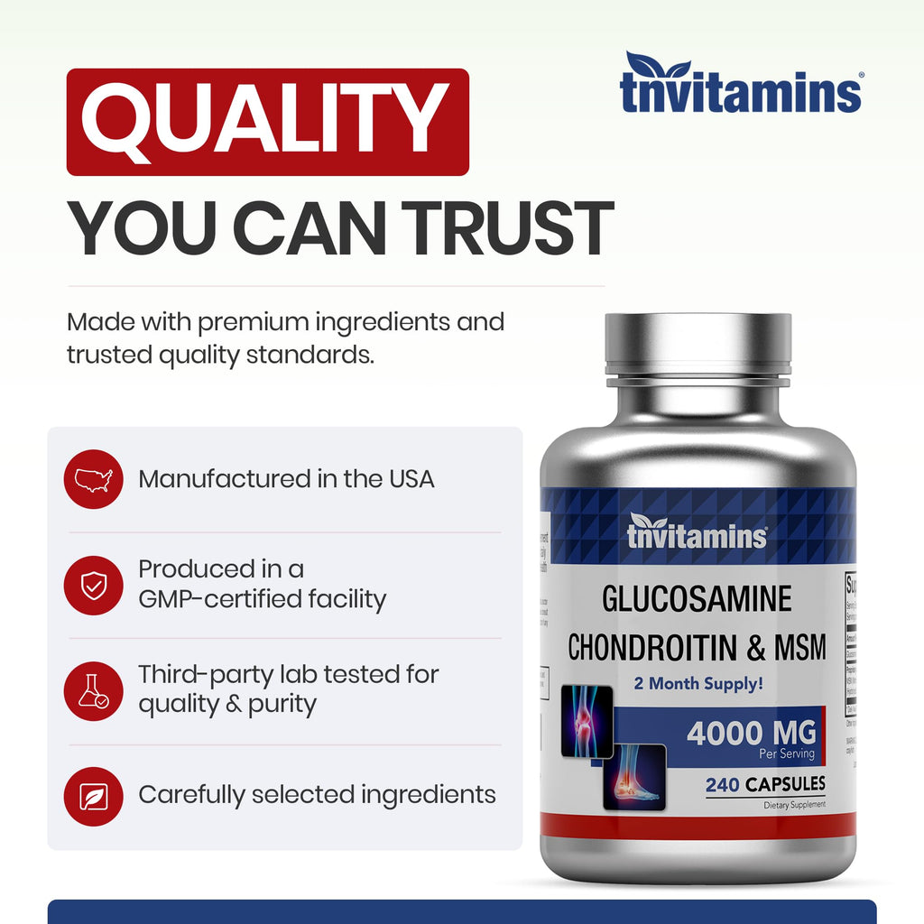 Glucosamine Chondroitin MSM 240 Capsules 4,000 mg Joint Support Supplement O1482