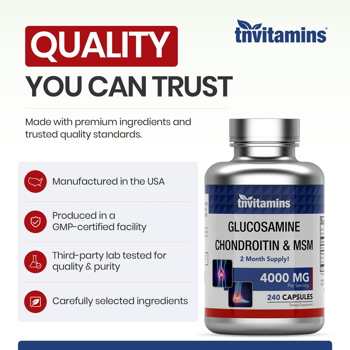 Glucosamine Chondroitin MSM 240 Capsules 4,000 mg Joint Support Supplement O1482