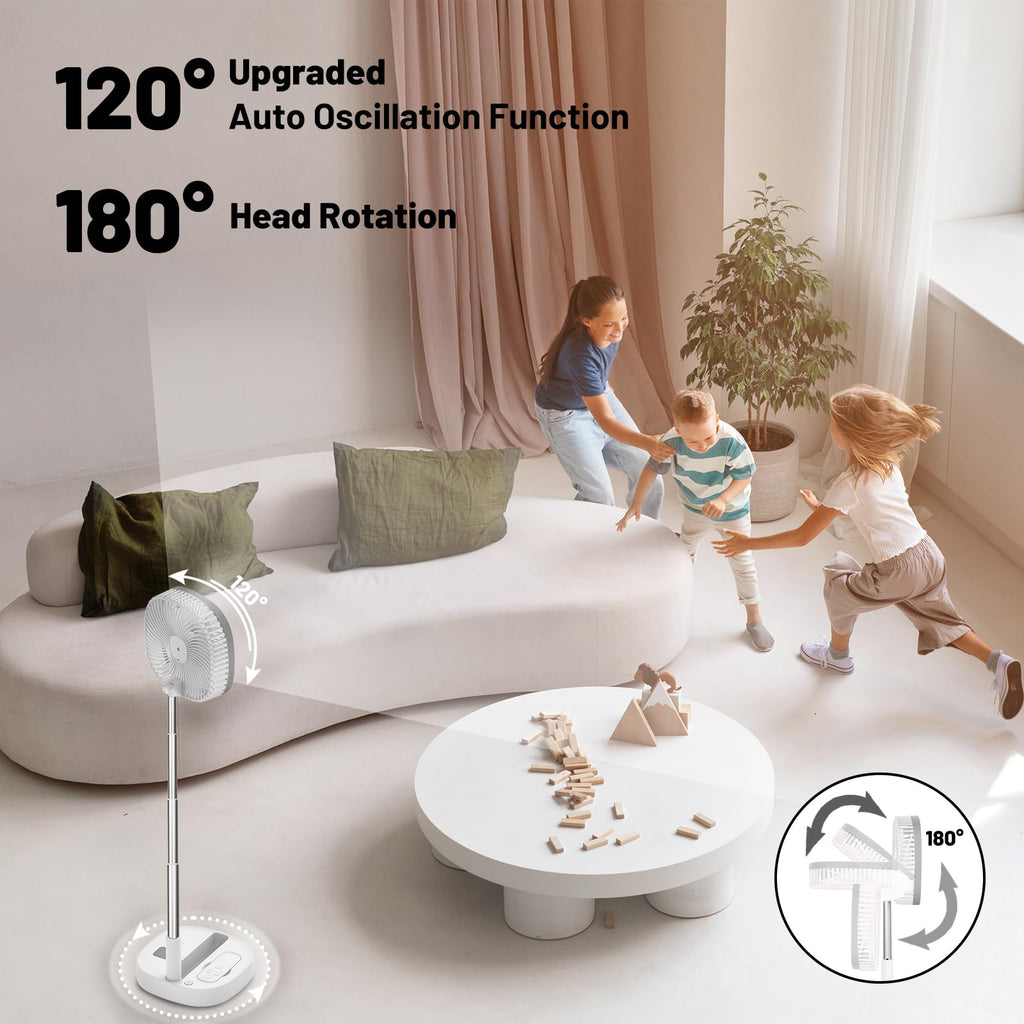 Portable Oscillating Pedestal Fan, 4 Speed 7200Mah Rechargeable Gray U248