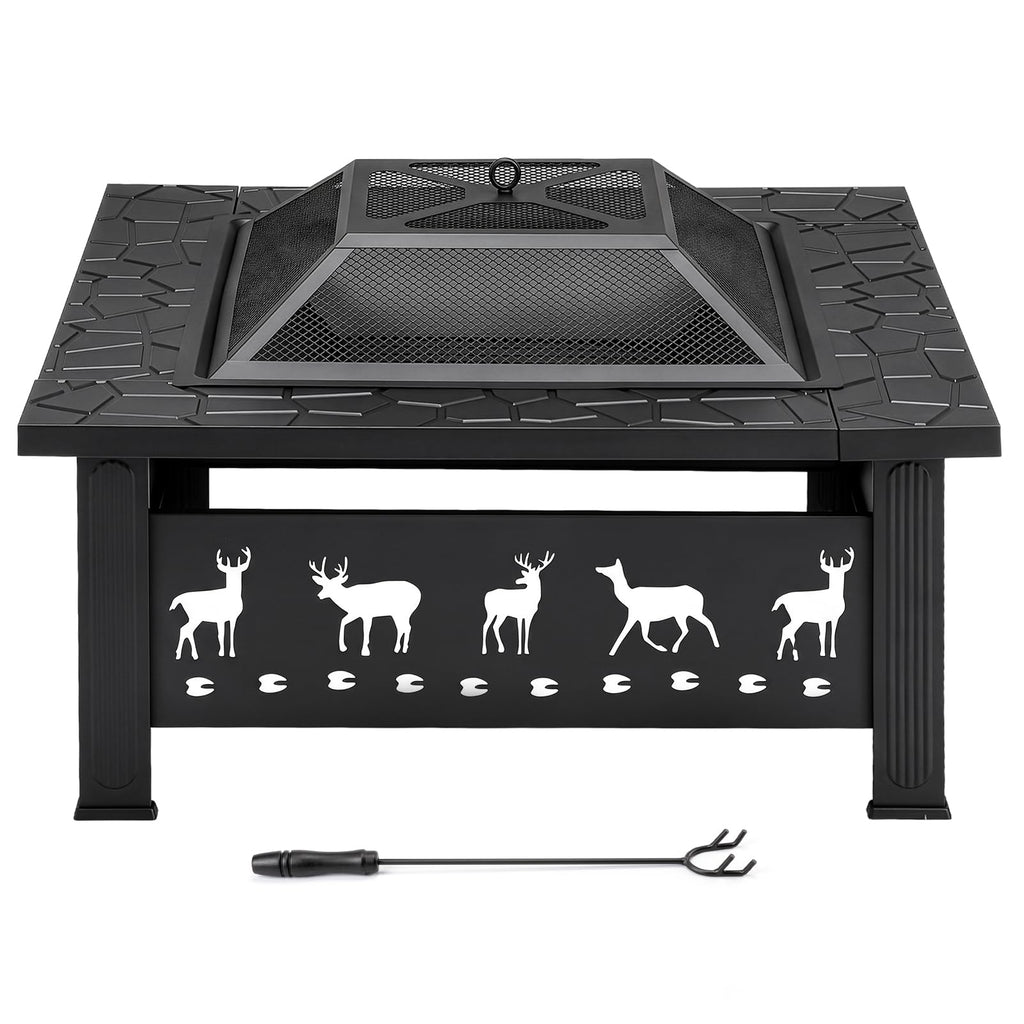 32 Inch Black Wrought Iron Wood Burning Fire Pit C878