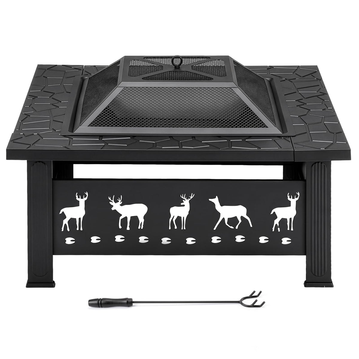 32 Inch Black Wrought Iron Wood Burning Fire Pit C878