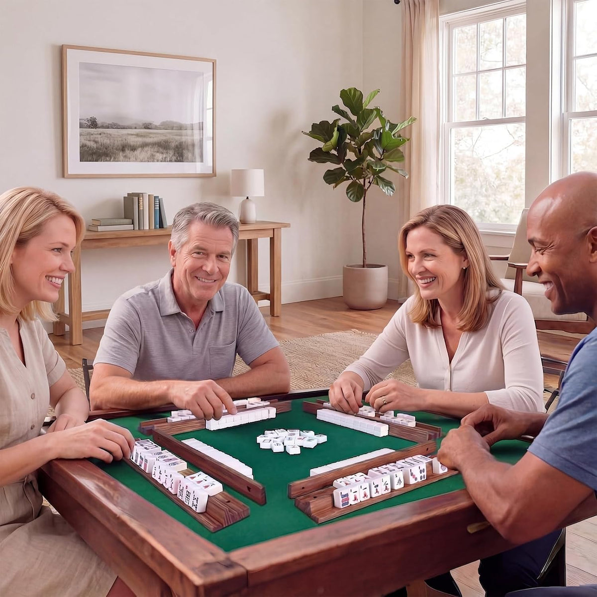 Wooden Mahjong Racks with Pushers Set of 4 N76583