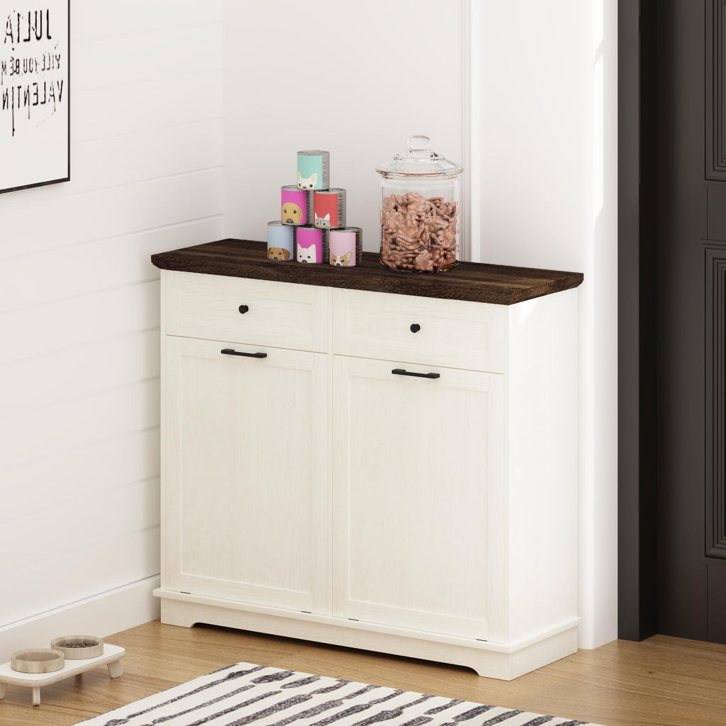 20 Gallon Double Tilt Out Wood Trash Can Cabinet with Drawer F71644