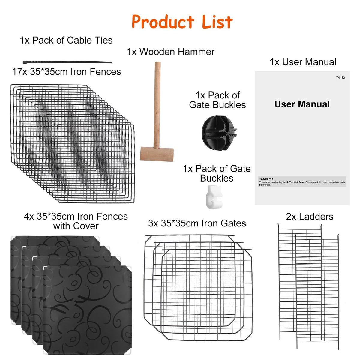 3-Tier Cat Cage with 3 Doors 2 Ramp Ladders U9963