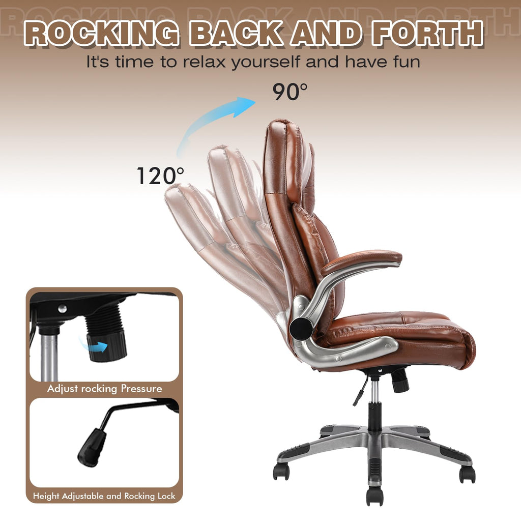 Brown Leather Executive Office Chair with Flip up Arms L82426