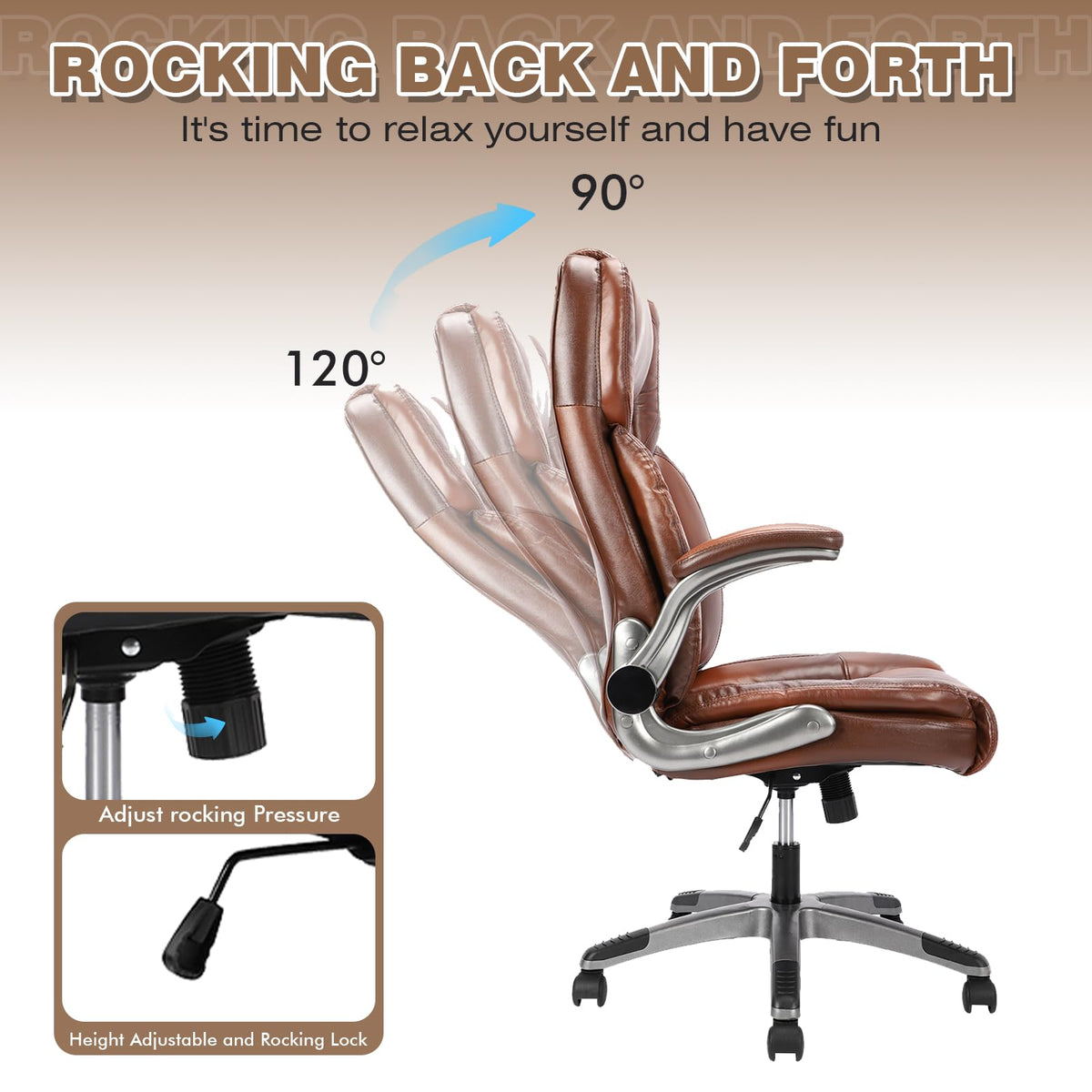 Brown Leather Executive Office Chair with Flip up Arms L82426