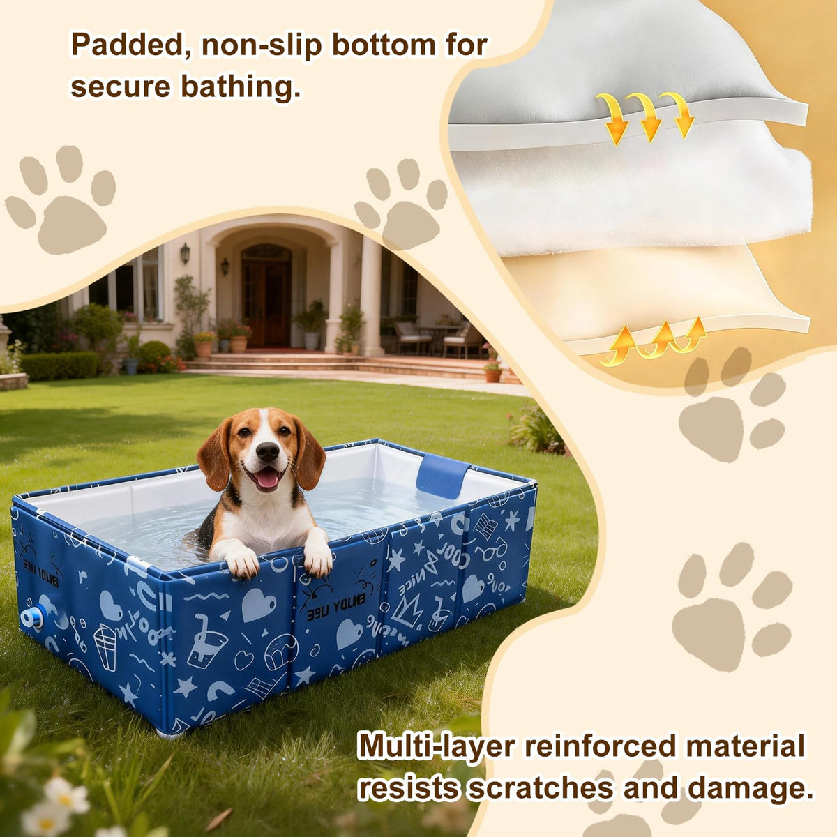 Foldable Dog Bathtub for Small to Medium Dogs & Cats, Blue U443752