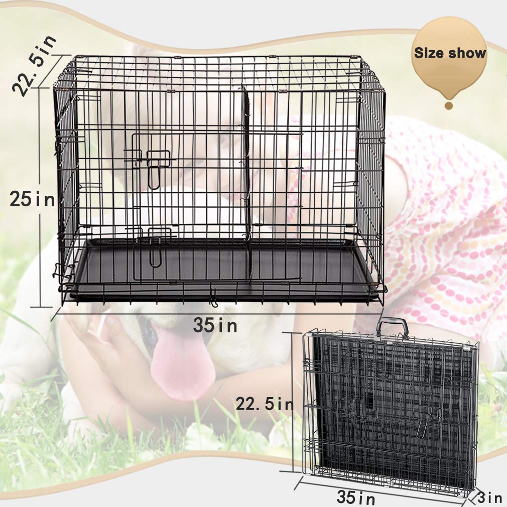 Folding Metal Dog Crate with Divider and Handle I38665