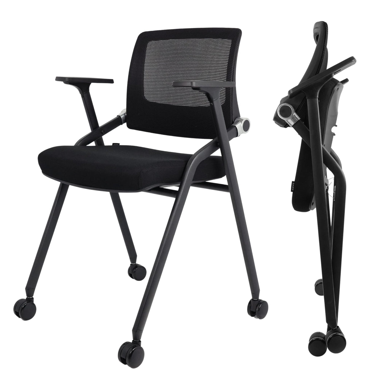 2 Pack Black Mesh Folding Office Chairs with Wheels H954