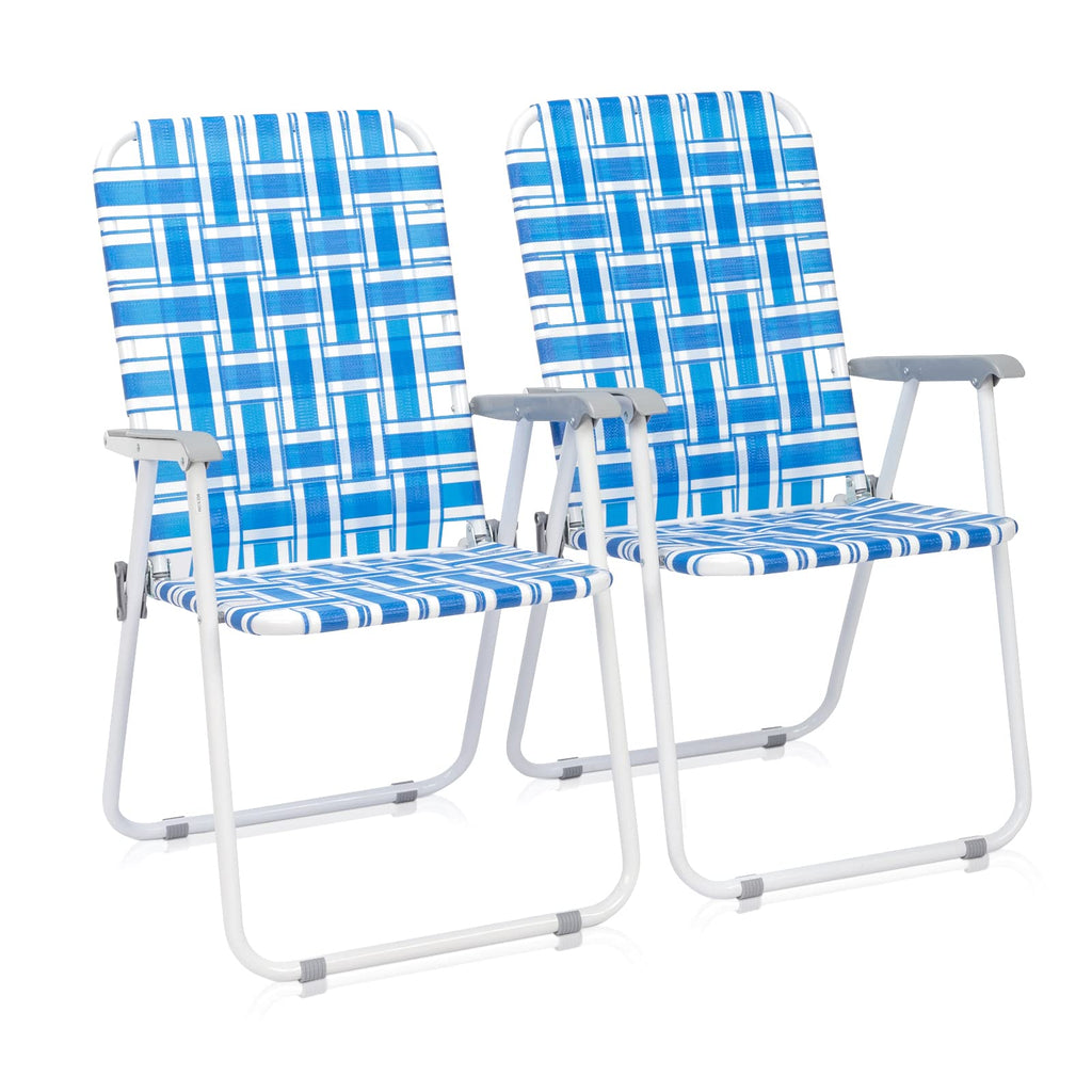 Blue Webbed Folding Lawn Chairs Set of 2 H49647