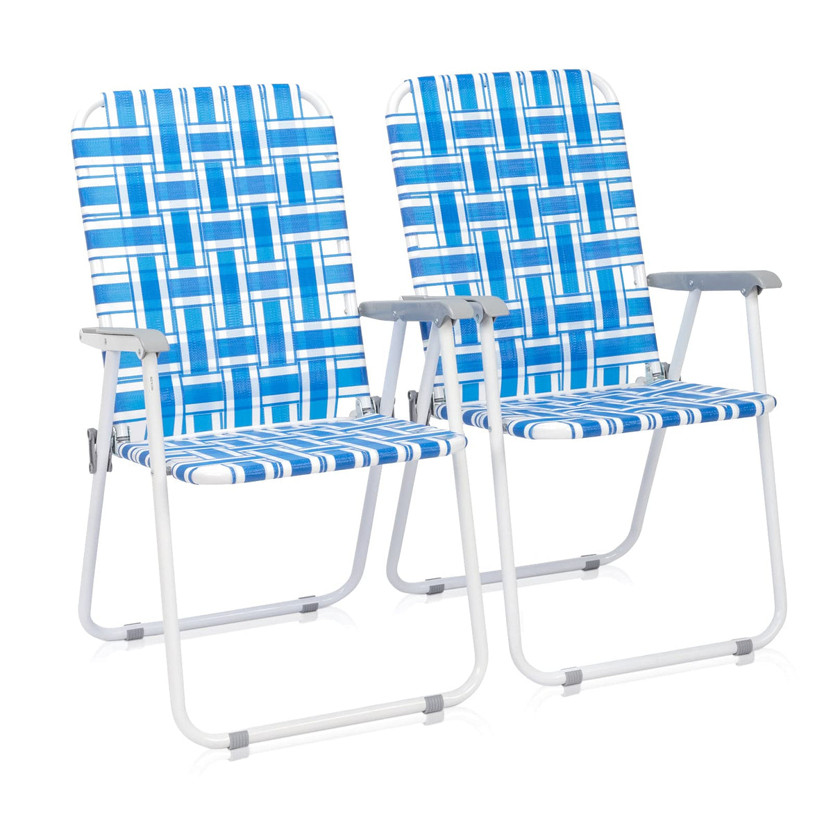 Blue Webbed Folding Lawn Chairs Set of 2 H49647