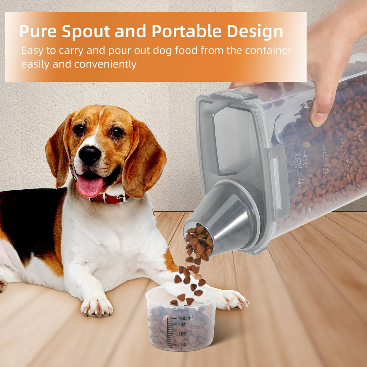 3-5Lbs/3Qt Plastic Pet Food Storage Container with Foldable Bowl T7876