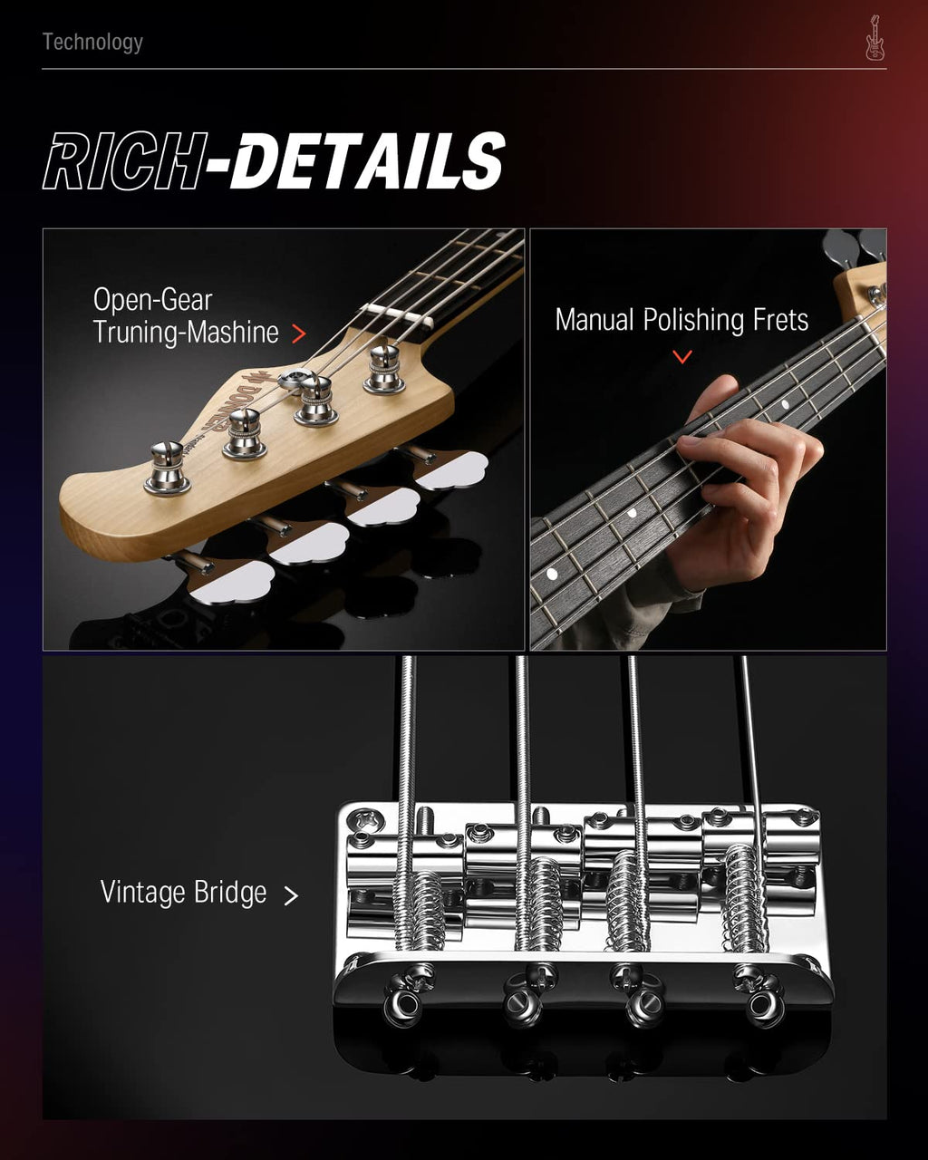 Electric Bass 4 Strings Full-Size Guitar Kit PB-Style Black E633790